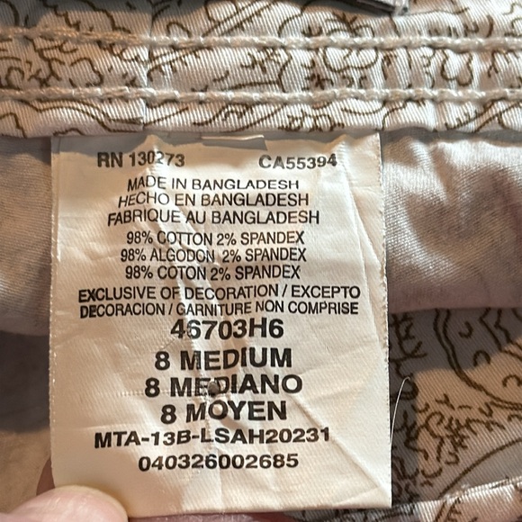 Lee Natural Fit Paisley Cream Just Below The Waist Skort 8M - Picture 7 of 9